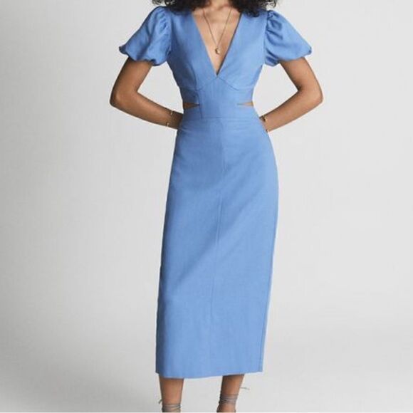 Reiss Blue Puff Sleeve Dress - Picture 1 of 7